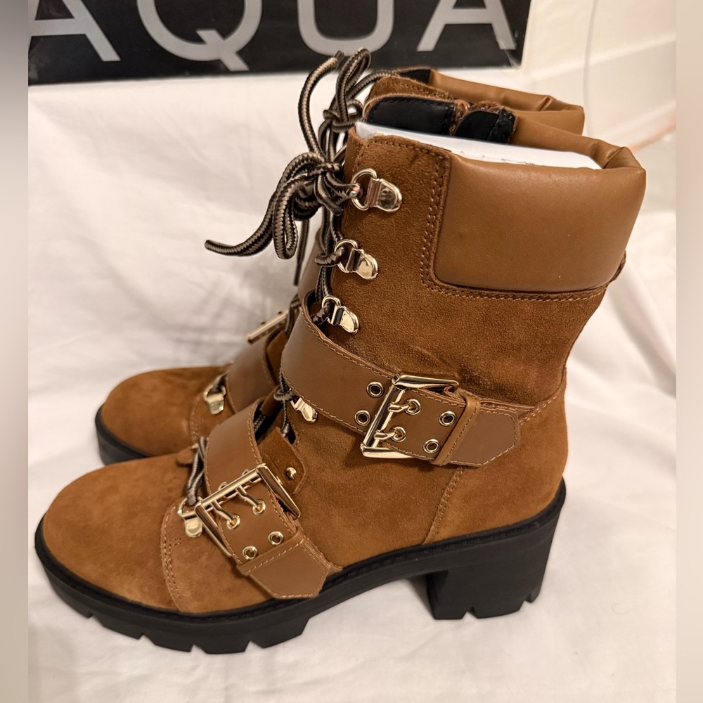 Aqua Women's Genie Buckle Hiker Boots Cognac size 8 - Picture 2 of 14